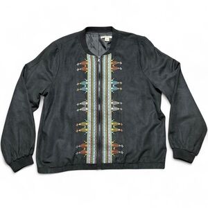 Ruff Hewn Black Faux Suede Embroidered Bomber Jacket Womens Size XL SouthWestern